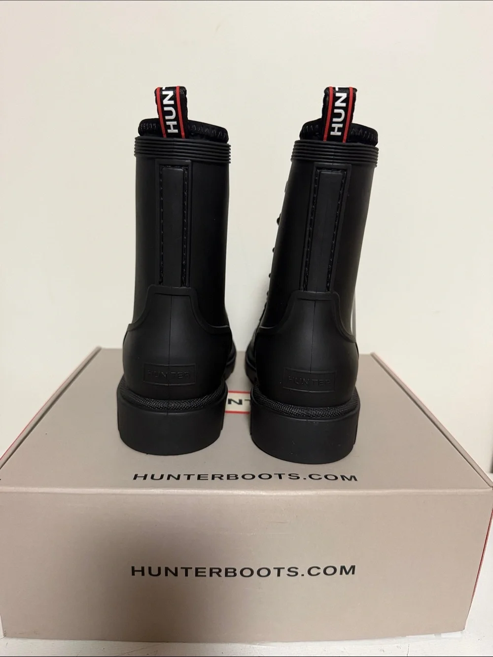 Hunter Big Kids Black Lace-Up Combat Rain Boots Size 5 Brand New